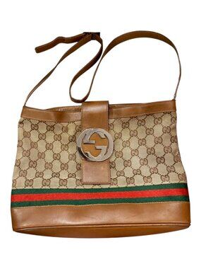 Gucci Limited Edition Canvas & Leather Shoulder Bag With Web Stripe Accent